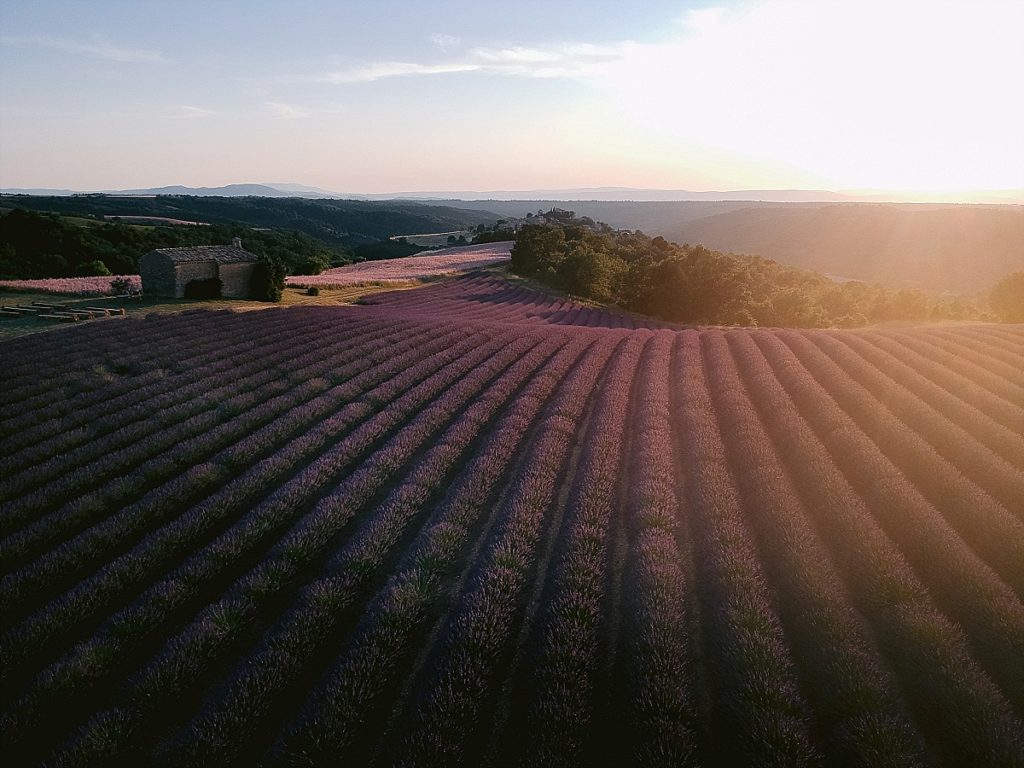sunset in provence by a drone