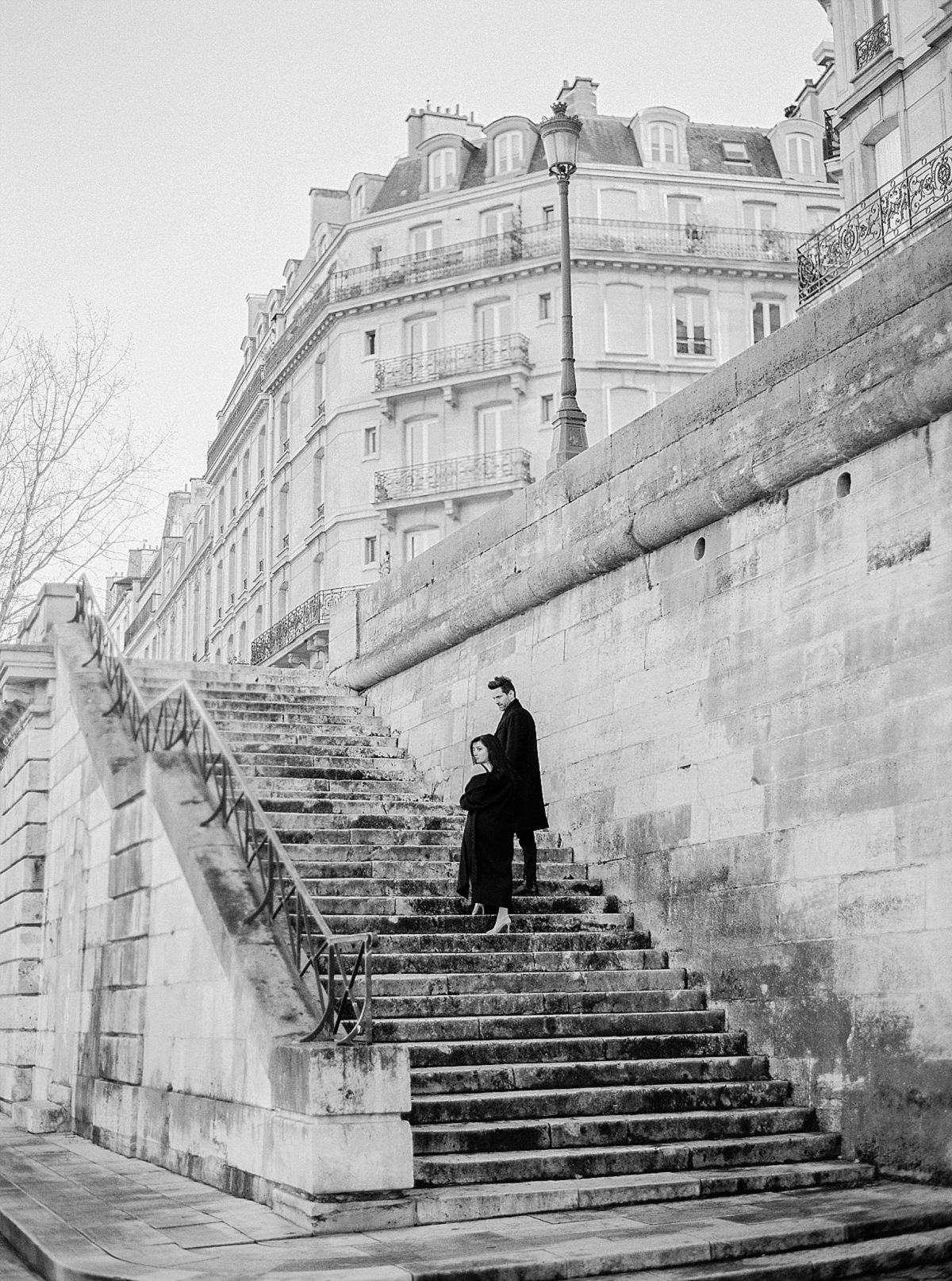stairs on ile saint louis for an engagement shoot