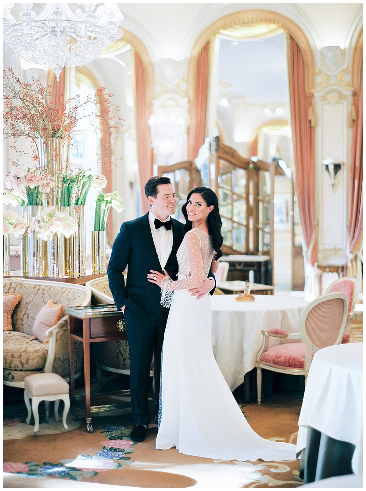The bride and the groom in a one go the historic salons at the Ritz 