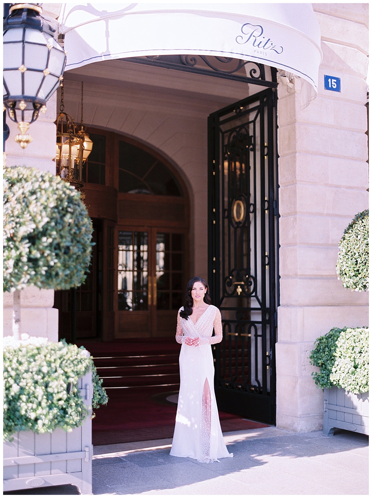 the bride in front of the ritz 