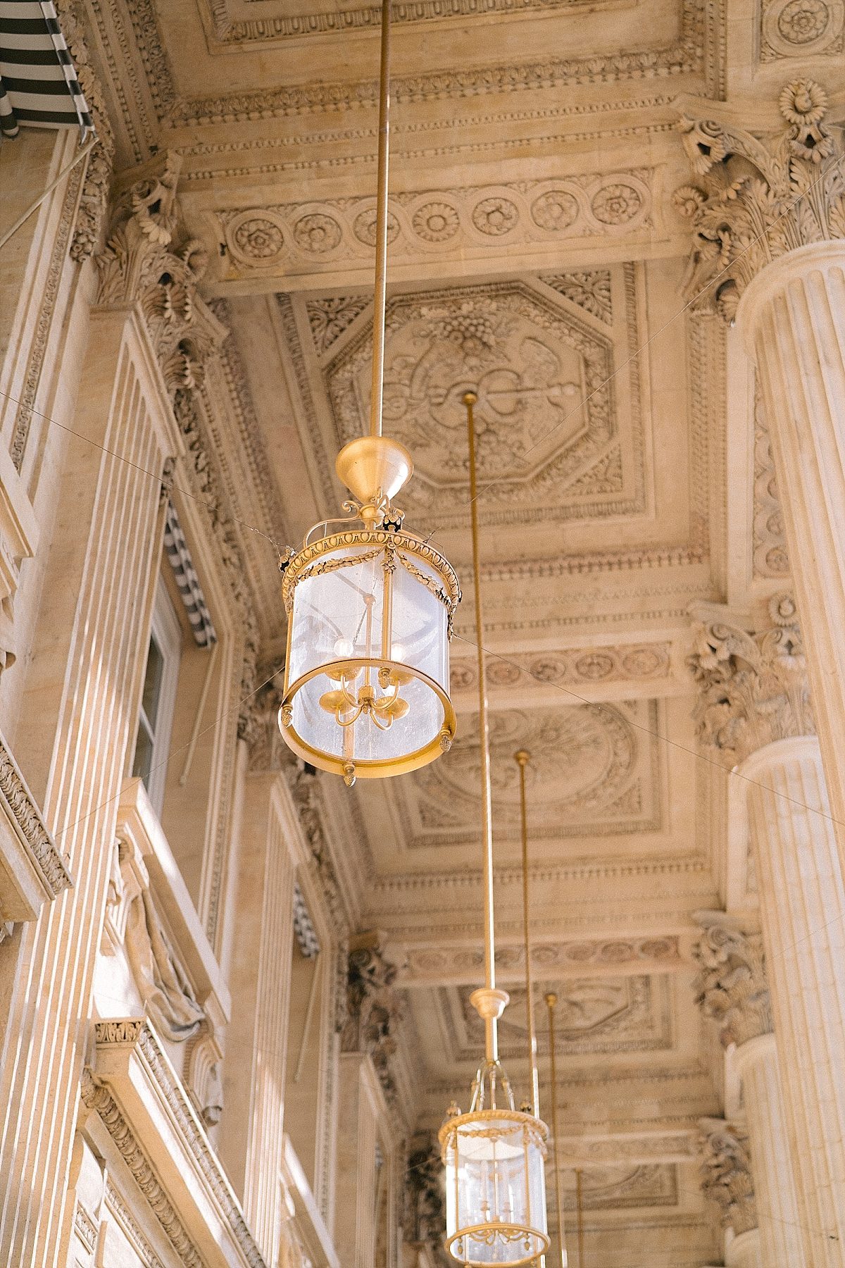 ceiling of the terrace of the hotel de Crillon with chandeliers 