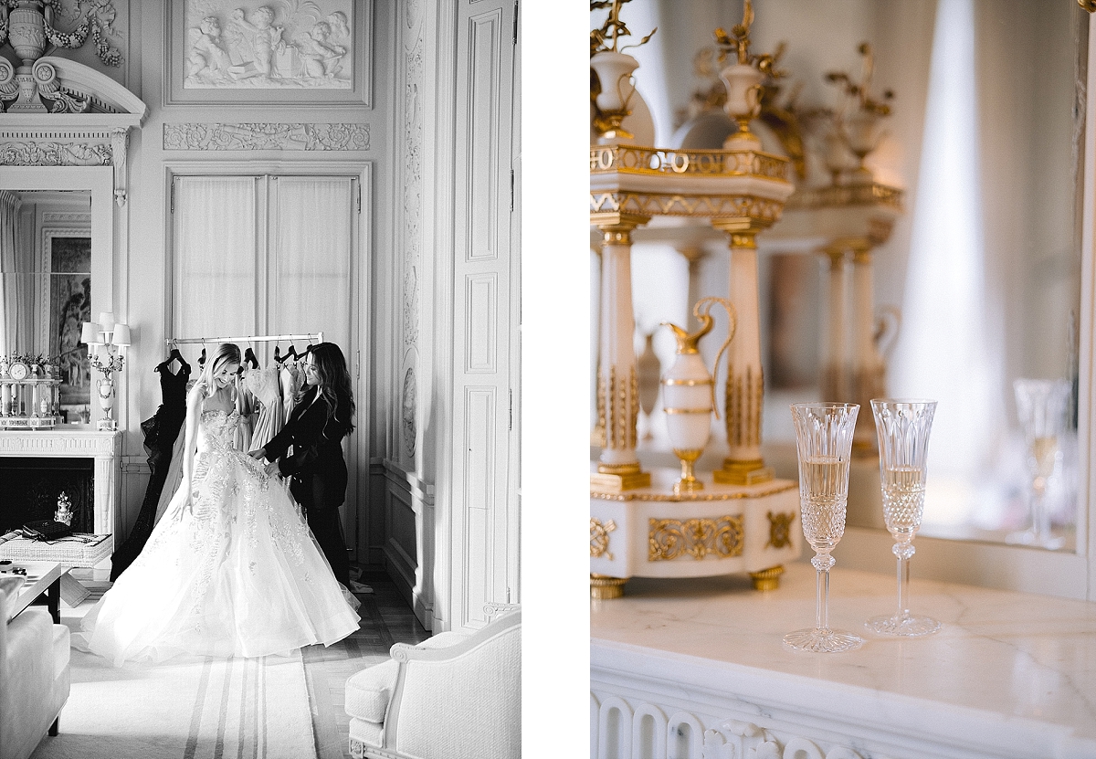 The getting ready of the bride in the prestige suite of the hotel de Crillon Paris 