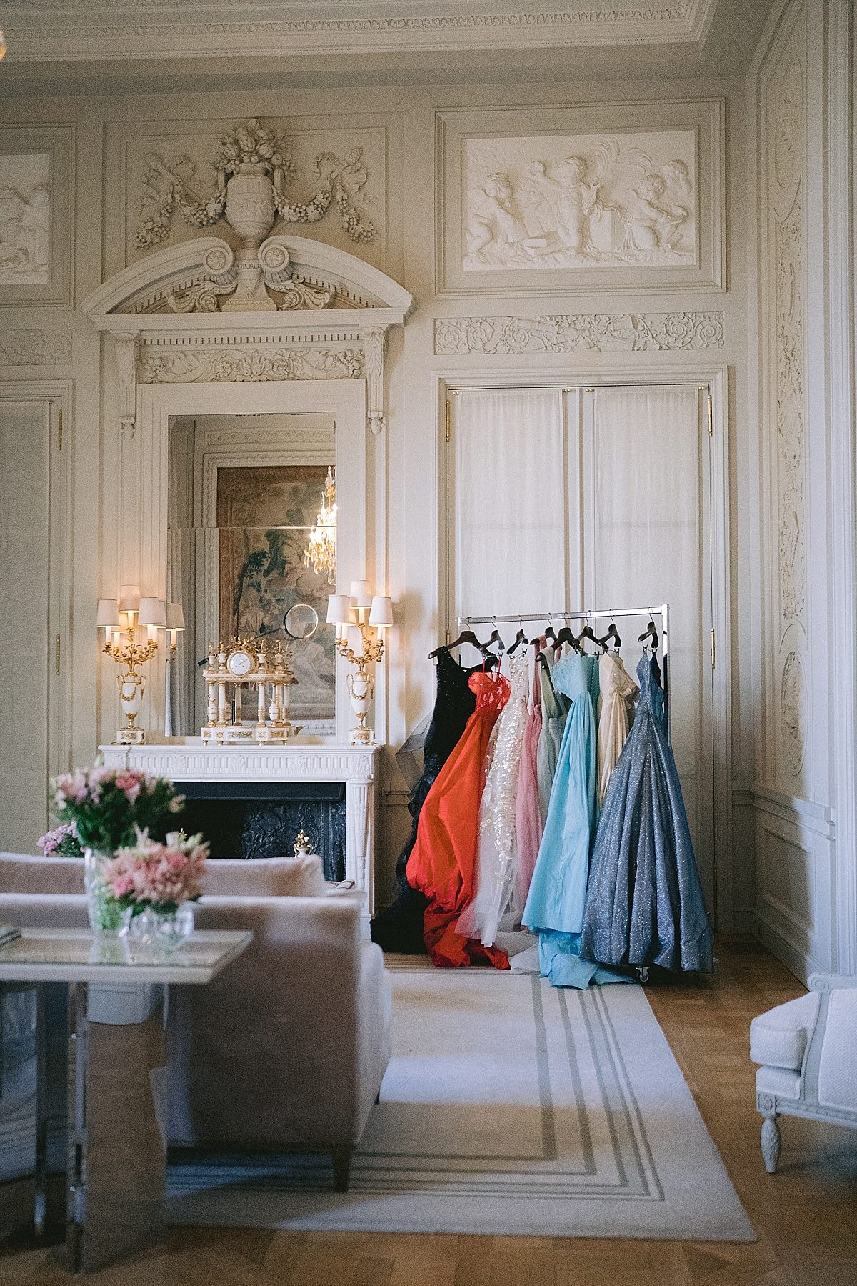 the dresses of the bride in the prestige suite of the Hotel de Crillon Paris 