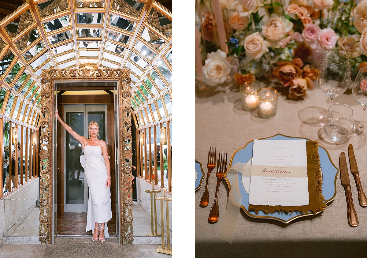 Bride front of Grand hotel tremezzo Lake Como Welcome dinner 