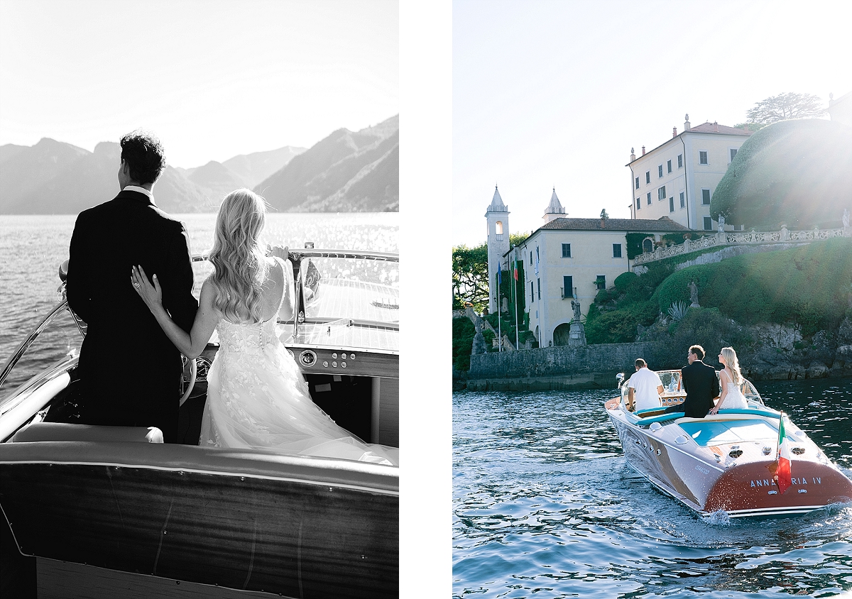 Villa Balbiano Lake como
Luxury wedding 
Photographer lake como 
Bride and groom on a riva boat 