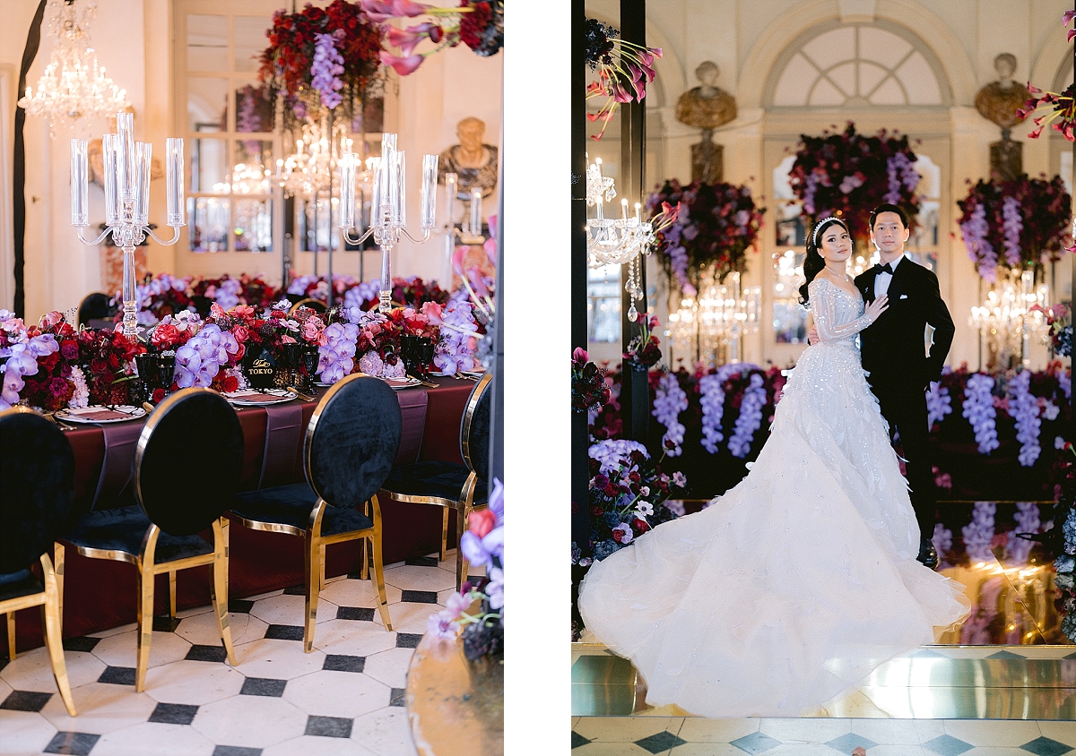 Valencia Tanoesoedibjo & Kevin Sanjaya in the reception room of their luxury wedding at Chateau de Vaux le Vicomte 