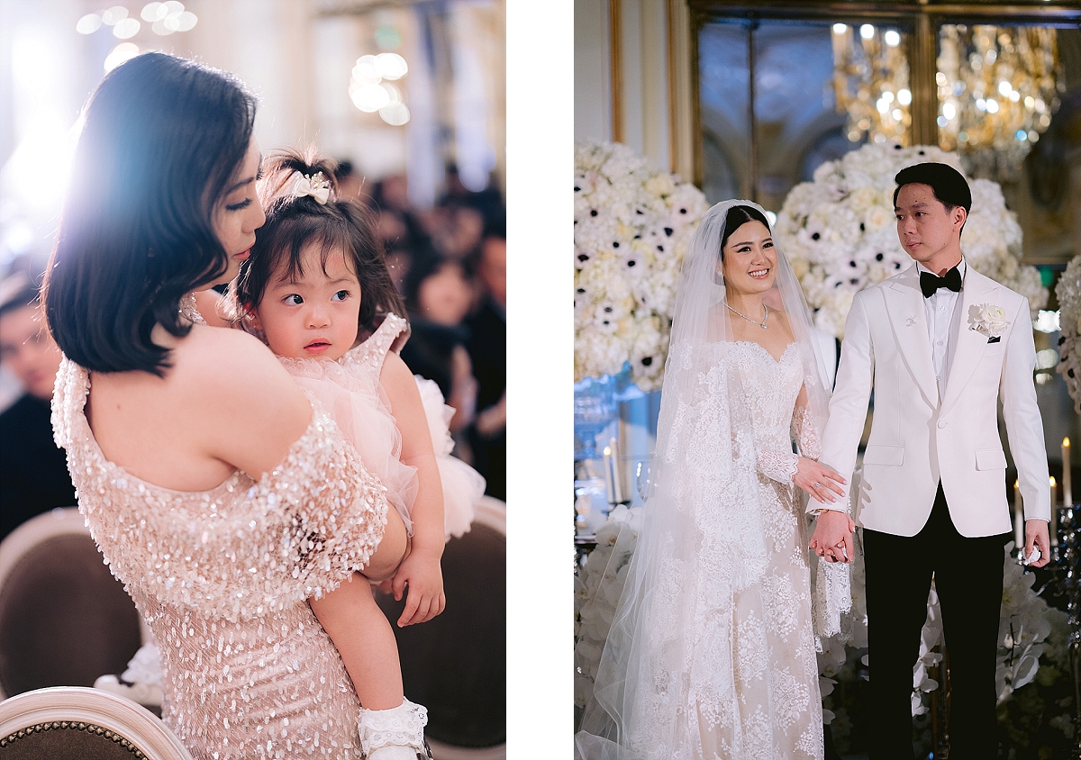 Wedding ceremony at le Meurice Paris, bride and groom 