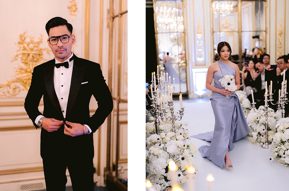 groomsmen and bridesmaids of the wedding of Valencia Tanoesoedibjo & Kevin Sanjaya at le Meurice Paris 