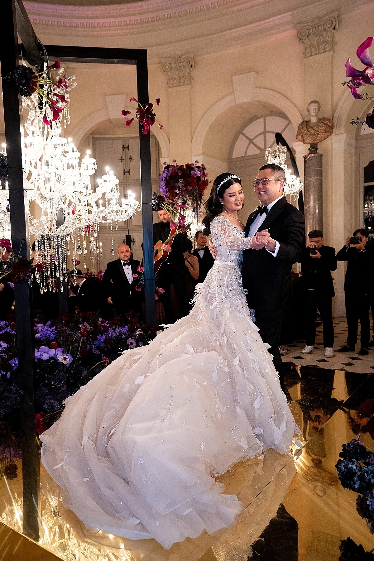 Valencia Tanoesoedibjo in her Elie Saab dress and her dad dancing together 