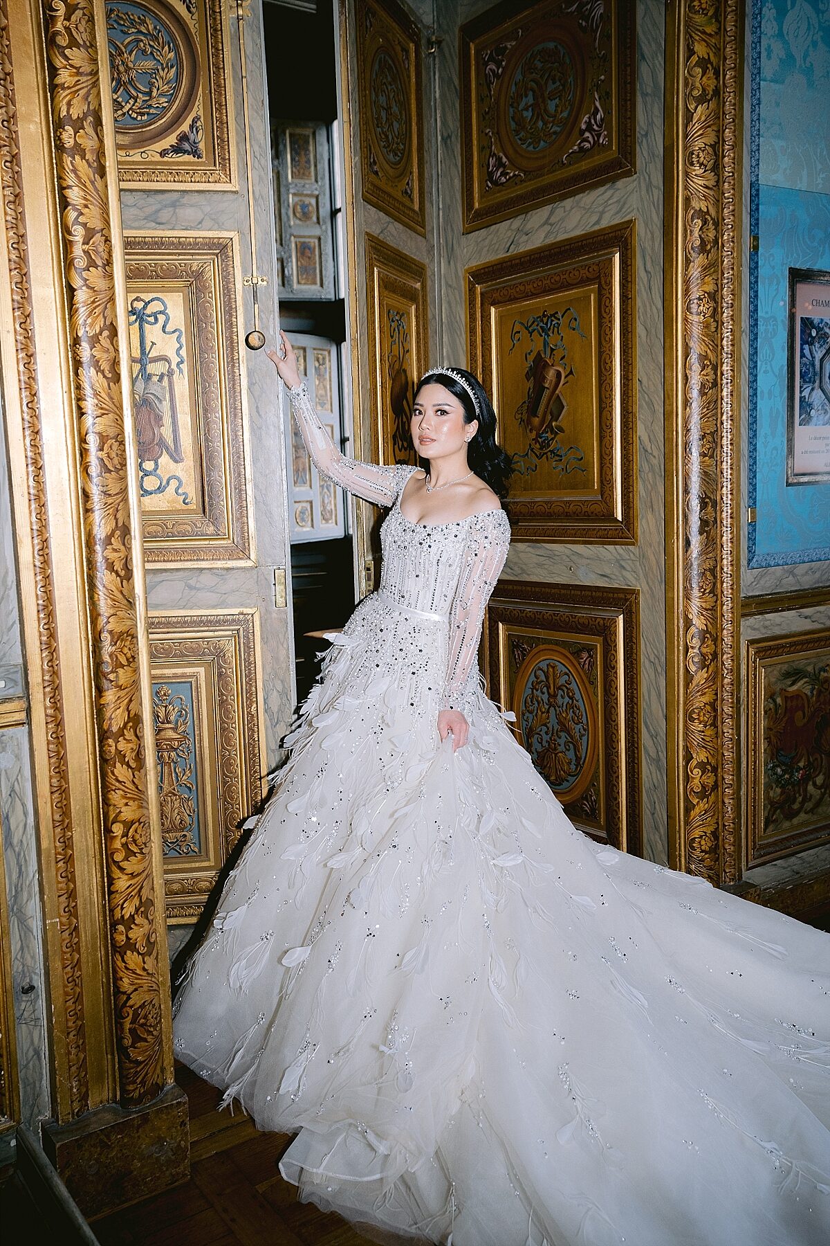 Valencia Tanoesoedibjo in her Elie Saab Wedding dress at Chateau de Vaux le Vicomte 